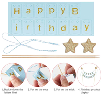 Bannières de joyeux anniversaire, étoiles brillantes, décoration de gâteau, bannières et ballons confettis pour baby shower, décoration de fête d'anniversaire