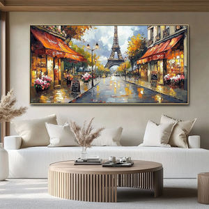 Decoración para sala de estar acrílico hecho a mano ciudad francesa paisaje romántico texturizado arte de pared pintura de edificio 3D - Product Image 3