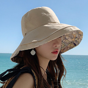 Reversible Floral Bucket Hat For Women Summer Wide Brim Cotton Linen Sun Protection UV Protection Hat - Product Image 2