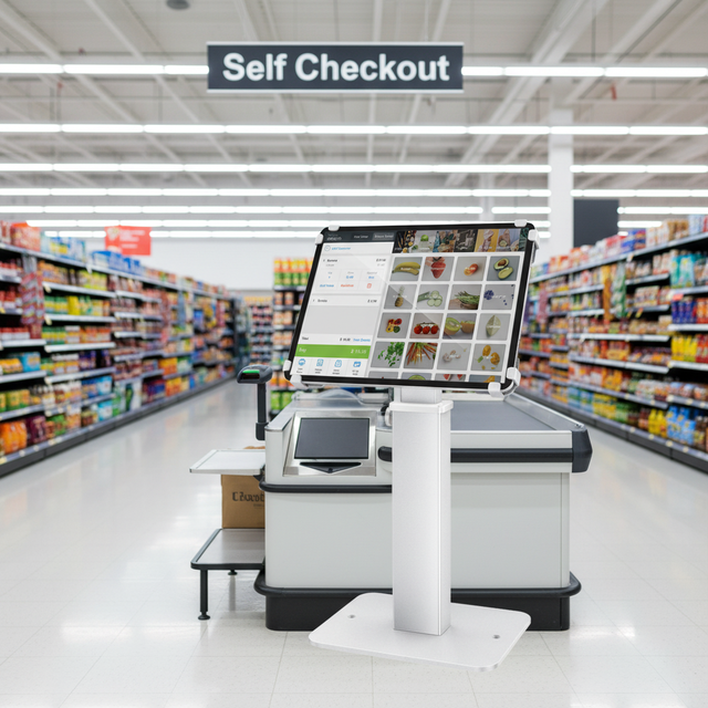 Lockable Tablet Cash Register Stand, 360 Rotating Anti-Theft POS Mount with Height Adjustment Tablet POS Stand