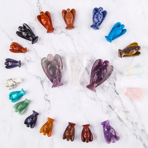 Figurine d'ange en cristal naturel sculptée à la main, statue d'ange en pierre précieuse, décoration d'ange de poche en cristal de guérison, vente en gros - Product Image 3