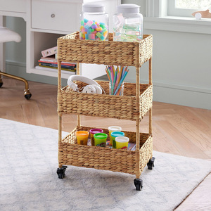 Estante con ruedas para almacenamiento de paja, cesta tejida hecha a mano de 3 niveles para papelería, libros y artículos diversos - Product Image 1