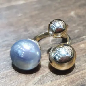 Mejor venta anillos Vintage chapado en oro geométrico Irregular de cuentas de Metal y Perla anillo de dedo joyería de la boda