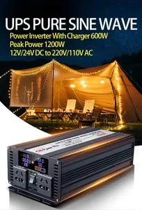 Full Power DC To AC UPS Pure Sine Wave Power Inverter With Charger 12V To 220V