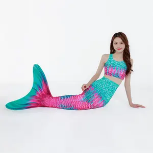 Flash Sale Breathable Swim Fin CORAL RED Children Swimwear Print Mermaid Skin Tail Costume Swimsuit S Wear