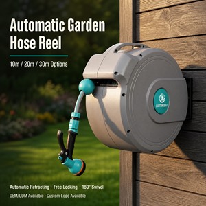 Avvolgitubo da Giardino a Parete Retrattile Automatico da 20m con Staffa Girevole a 180 Gradi, <span class=keywords><strong>Tubo</strong></span> in PVC a 3 Strati da 1/2 Pollice <span class=keywords><strong>per</strong></span> Irrigazione del Giardino - Product Image 1