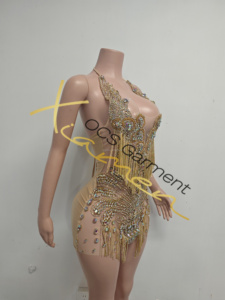 Ocstrade Custom <strong>Gold</strong> Rhinestone Tassels Club <strong>Dress</strong> Halter Neck Diamond Birthday <strong>Party</strong> Prom Sexy <strong>Dress</strong> for Women <strong>Party</strong> Club Night - Product Image 4