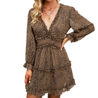 Mode femme printemps automne robe avec dos ouvert taille haute manches longues motif floral fragmenté taille libre