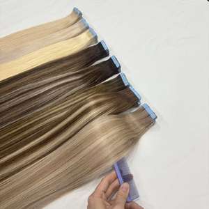 Extensions de cheveux humains russes 100 % naturels non traités, prêts à être expédiés, en vrac, lisses et ondulés, à bandes adhésives, pour salon - Product Image 2