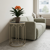 Table d'appoint ronde moderne en métal avec plateau en similicuir pour salle à manger, salon, chambre, villa, hôtel, appartement