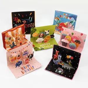Cartes de vœux Pop-Up en 3D, impression personnalisée, amusants, avec enveloppes, fabrication OEM, vente en gros, pièces