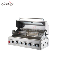 Barbecue à gaz de cuisine extérieure moderne haut de gamme à 5 brûleurs en acier inoxydable, fumoir à pierre de lave, style coréen, encastrable, best-seller