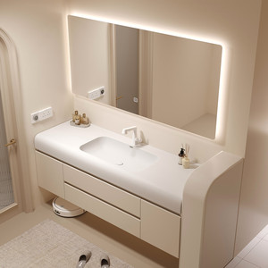 Mueble de baño moderno con lavabo integrado de tacto suave, nuevo lavabo, espejo inteligente y gabinete. - Product Image 1