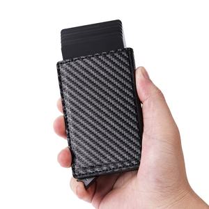 Hot Selling Custom RFID Blocking Popup <b>Wallet</b> Automatic Carbon Fiber Simple Business Card <b>Holder</b> With Zipper for Men and Women - Product Image 1