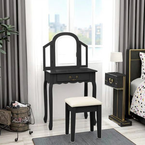 Ensemble <span class=keywords><strong>de</strong></span> coiffeuse moderne en bois avec tiroirs, table à maquillage en bois pour filles, <span class=keywords><strong>kit</strong></span> <span class=keywords><strong>de</strong></span> maquillage en bois pour filles - Product Image 1