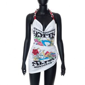 Abbigliamento da festa da donna per le vacanze estive a catena con scollo all'americana da notte a schiena posteriore Mini abito da Club Sexy per le donne - Product Image 3