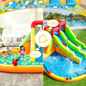 Tobogán Acuático Inflable de Doble Carril, Combo de Brincolín Inflable <span class=keywords><strong>con</strong></span> <span class=keywords><strong>Piscina</strong></span>, Trampolín, Red de Tiro, Canasta y Escalada - Product Image 4