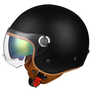 Casco de Motocicleta <span class=keywords><strong>Jet</strong></span> de Tres Cuartos con Rejilla Negra para Hombre y Mujer, Casco de Seguridad con Doble Lente, Casco <span class=keywords><strong>Jet</strong></span> Abierto 3/4 para las Cuatro Estaciones - Product Image 1
