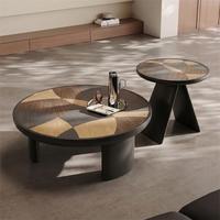 Ensemble de tables basses rondes en bois de luxe, style moderne, pour salon, mobilier d'intérieur, design élégant noir, style ferme, parquet unique