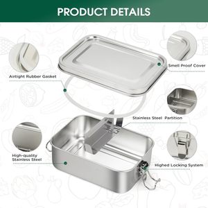 Boîte à bento empilable en acier inoxydable, compatible micro-ondes, étanche, sans BPA, 2 compartiments, facile à nettoyer au <span class=keywords><strong>lave</strong></span>-<span class=keywords><strong>vaisselle</strong></span> - Product Image 6