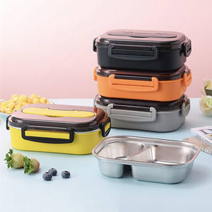 High Quality Stainless Steel Bento <b>Box</b> Thermal Insulated Plastic Lid Heatable Leak Proof BPA Free 3-Compartment Foldable <b>Lunch</b> - Product Image 4
