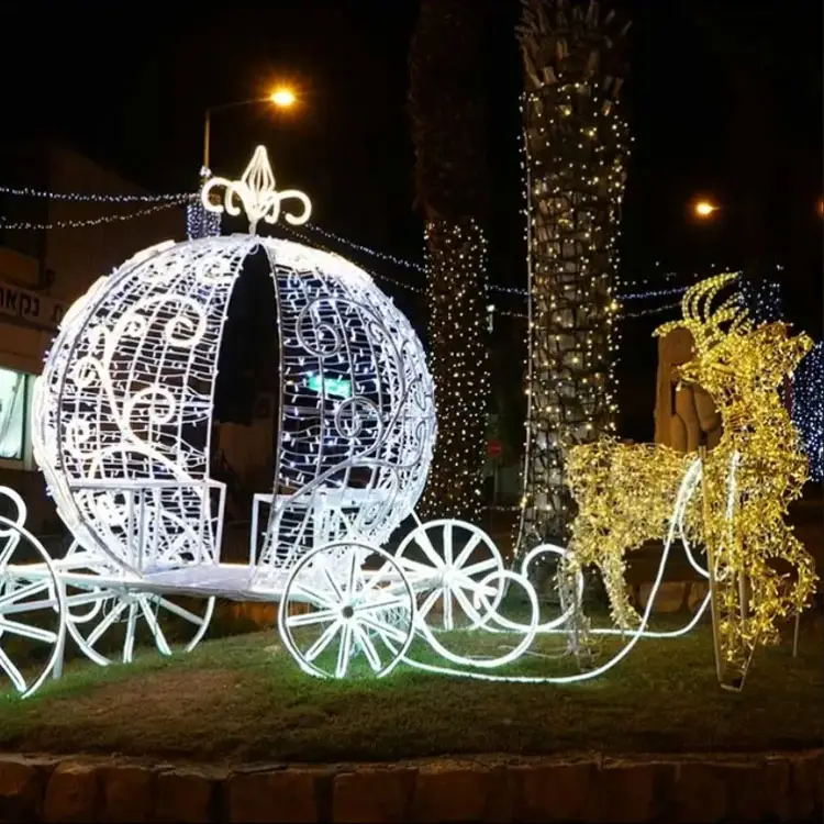 2024 16 pés LED gigante reindeer motivo de natal trenó luz de rua de Papai Noel