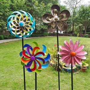 Ornements de jardin en métal cinétique double RSF, fleurs colorées, 35 éoliennes à vent, diamètre 38 cm, modèle facile à installer # 53 - Product Image 3