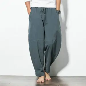 OEM desain baru kasual katun linen ukuran besar olahraga yoga ukuran besar celana & celana panjang pria celana harem