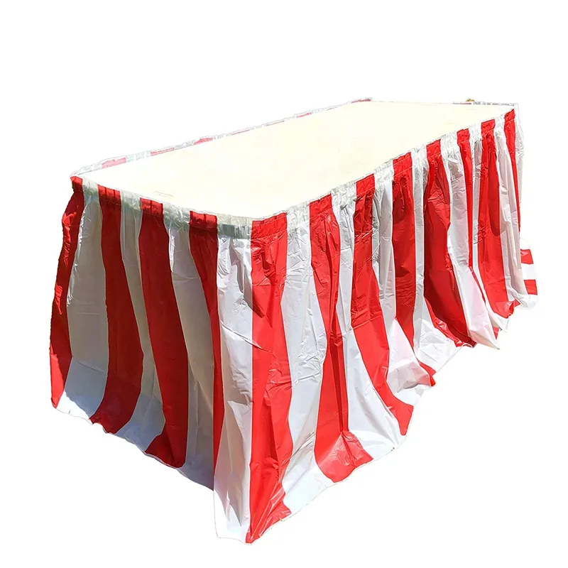 Red and White Striped Party Wedding Banquet Outdoor Decoration Disposable Plastic Table Skirt