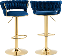 Tabouret de bar moderne en velours noir tissé, pivotant et réglable, avec base et repose-pieds dorés, idéal pour cuisine, salon et usage commercial