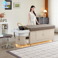 Nouveau Lit de Lavage de Cheveux de Luxe Beige 2026 avec Table de Massage Thaï, Bol en Céramique Lumineux et Meuble de Rangement Coréen pour Spa Capillaire