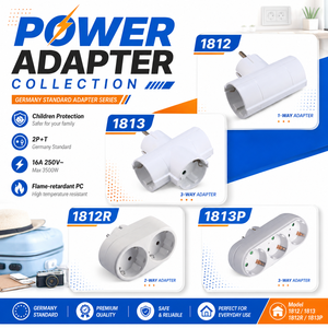 Adaptateur Schuko allemand 2 voies avec prise de type F avec sécurité enfant <span class=keywords><strong>2P</strong></span>+<span class=keywords><strong>T</strong></span> <span class=keywords><strong>16A</strong></span> 250V~ 3500W ignifuge <span class=keywords><strong>PC</strong></span> GS pour IP20 - Product Image 2