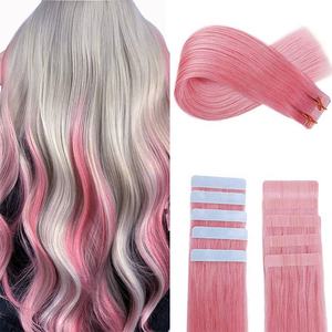 Extensions de cheveux brésiliens vierges doublement étirés, qualité supérieure, naturels Remy, 50g/paquet, pointes pleines, double trame machine, couleur rose - Product Image 1
