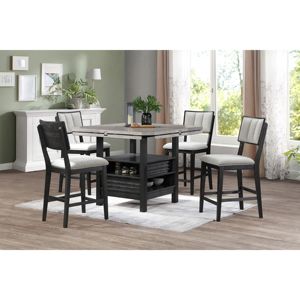 DB 2-Piece Black/Light <b>Grey</b> Counter Height <b>Dining</b> <b>Chairs</b> with Full Back Wooden Seat <b>Fabric</b> Top for Home <b>Dining</b> Room Furniture - Product Image 4