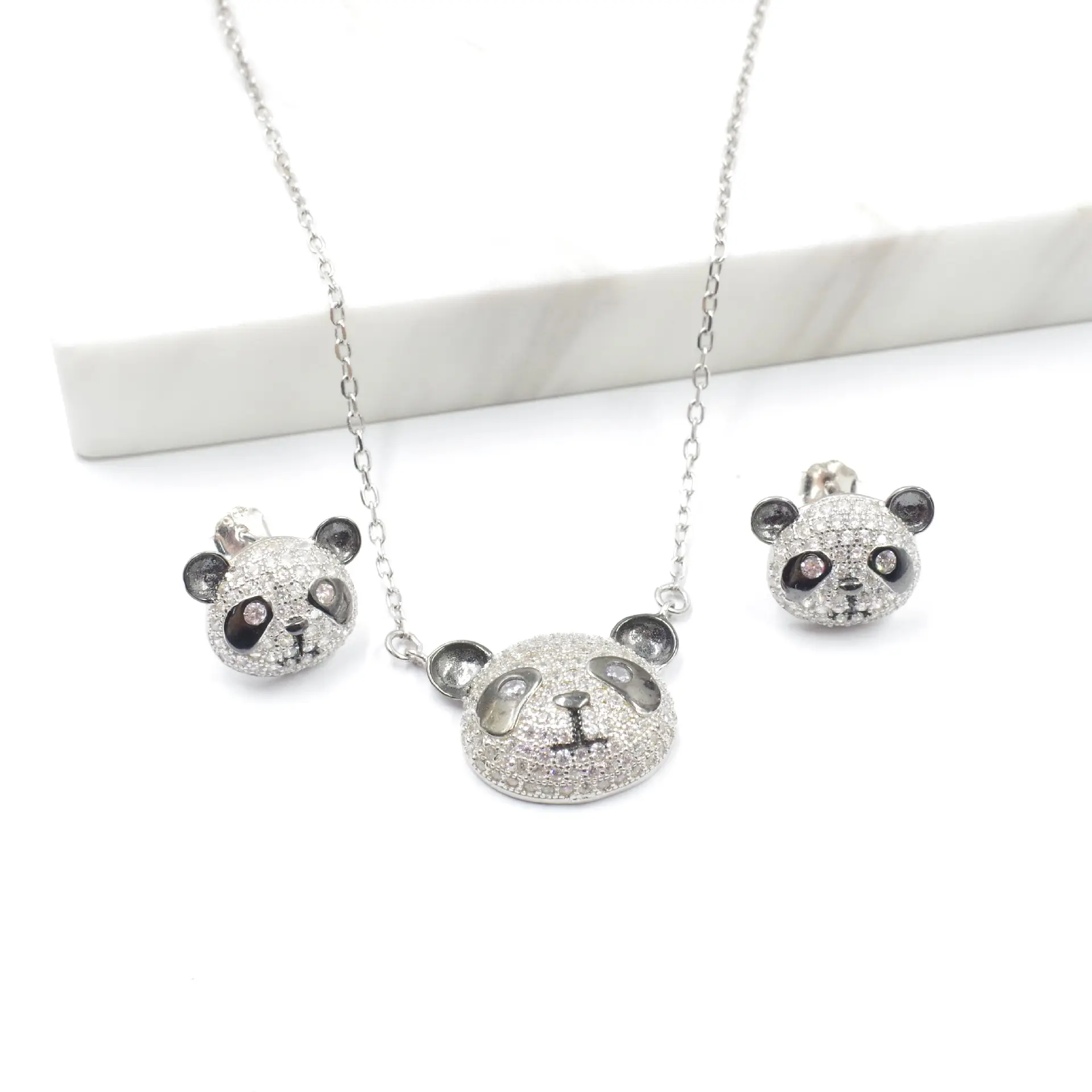 sterling silver high quality jewellery sets cute panda jewelry sterling silver necklace earring set girls jewelry