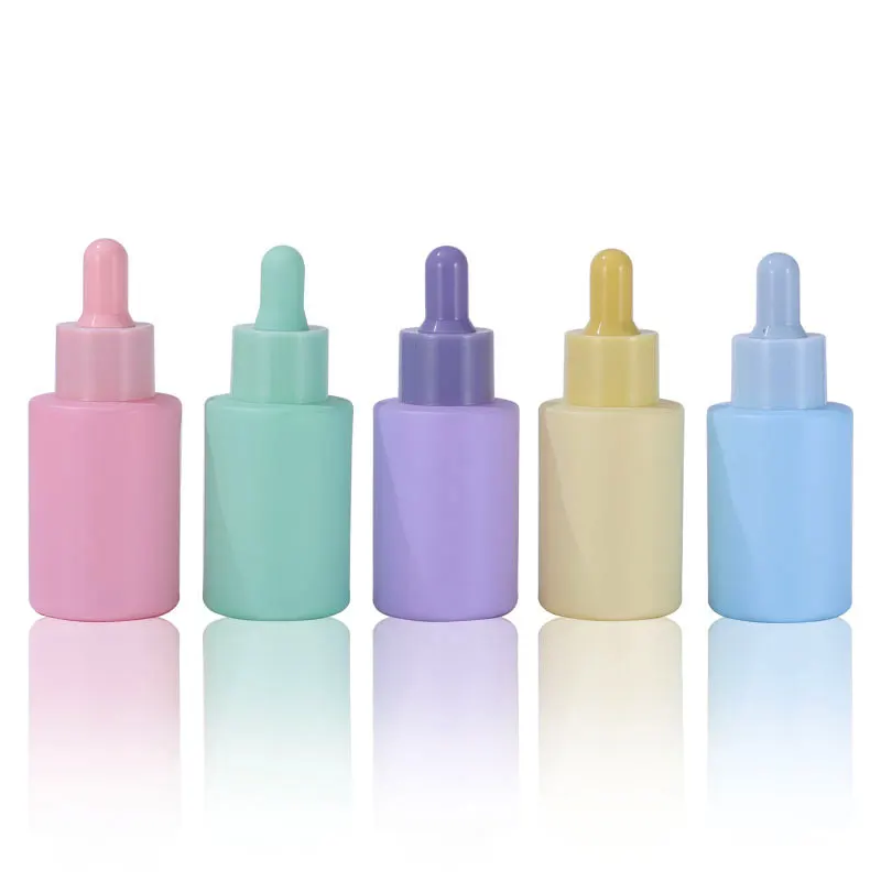 luxury pink purple cosmetic essential oil glass bottles flat shoulder 30ml 50ml skin care face serum glass dropper bottles