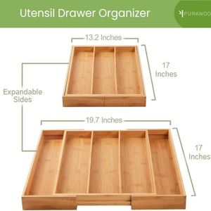 Organizador de Cuchillos de Cocina de Bambú, Caja de Almacenamiento con Cajones, Bandeja para Cubiertos con Divisores Ajustables, Compartimentos sin Tapa, Moderno - Product Image 3