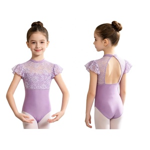 Maillot de Ballet de Encaje para Niñas, con Diseño Floral, Espalda con Abertura en Forma de Llave, Adorno de Diamantes de Imitación, Manga con Volantes, Ropa de Baile Clásica para Entrenamiento, Personalizable - Product Image 2