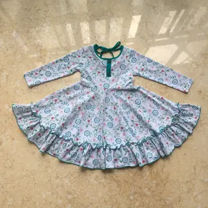 High quality long sleeve jersey cotton scoop back princess floral dresses for girls fall dresses clothing