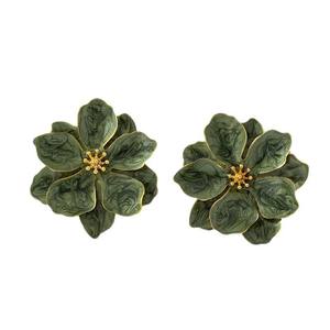 Pendientes de flores de gota de aceite verde fresco pequeños de moda pendientes de pétalos dobles irregulares Retro - Product Image 5