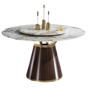 โต๊ะรับประทานอาหารที่ทันสมัยฐานสแตนเลสหินหินชนวนหินอ่อนธรรมชาติเผาด้านบนแหวนโลหะทรงกรวยแท่นบ้านบาร์ห้องนอน - Product Image 1