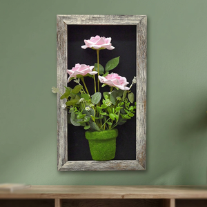 Wall-Mounted Rectangle Wooden Artificial Flower <b>Frame</b> Modern Design-40x23cm Anniversary Home Decor - Product Image 3