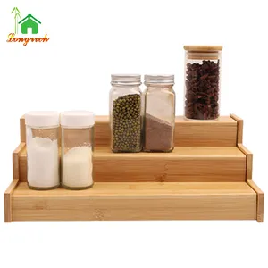 竹可调可扩展木制壁柜玻璃香料架罐子抽屉收纳器厨房储物架
