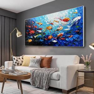 Joyería del Océano: Pintura Original Impasto de Peces Coloridos, Arte Vibrante Subacuático Pintado a Mano, Decoración Interior Enmarcada - Product Image 3