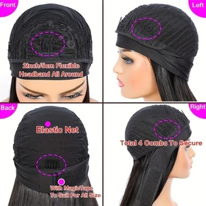 Parrucca capelli umani mezza parrucca con capelli a onda d'acqua senza colla con cerchietto brasiliano Yaki fascia parrucche per donne nere ancora nessuna recensione - Product Image 4