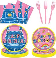 Décorations d'anniversaire - 96 pièces Assiettes en papier, serviettes, fourchettes, Rachel Girl, ensemble de vaisselle jetable pour anniversaire, baby shower
