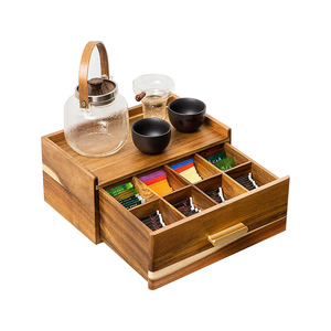 Saco De Chá De Madeira Acacia Organizador e Caixa De Armazenamento Chá Caddy Chá Sacos De Armazenamento Com Gaveta Teabag Titular Recipiente para Bancada - Product Image 1