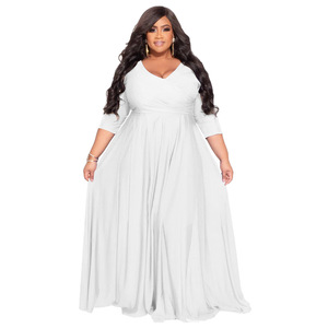 Vestido elegante de talla grande para mujer gorda, vestido maxi de noche de boda sexy con cuello en V de color sólido - Product Image 4