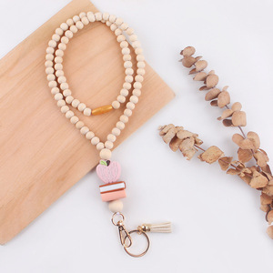 ZICHUAN Nuevo Collar de Cuentas de Madera Hecho a Mano, Llavero de Silicona con Diseño de Margarita de Dibujos Animados, Cordón para Identificación de Trabajo con Borla, Diseño Original - Product Image 5