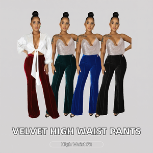Pantalon droit en velours respirant et élastique pour femme, taille haute, style décontracté, collection automne 2023 - Product Image 2